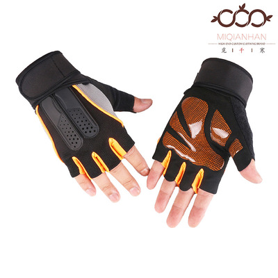 覓千寒健身手套男女舉重撸鐵半指加長護腕自行車薄款手套防護騎行