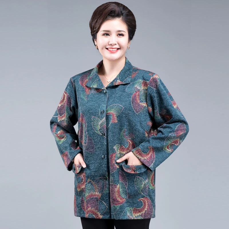 Рубашка 2010, осенняя женская рубашка для среднего и пожилого возраста, топ с длинными рукавами, новинка для бабушки, весенне-осенняя рубашка с воротником и толстым принтом