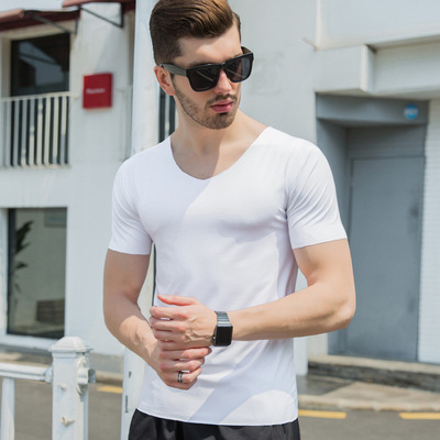 summer man Short sleeved Xpress Borneol Pure black leisure time Self cultivation V. Base coat wholesale