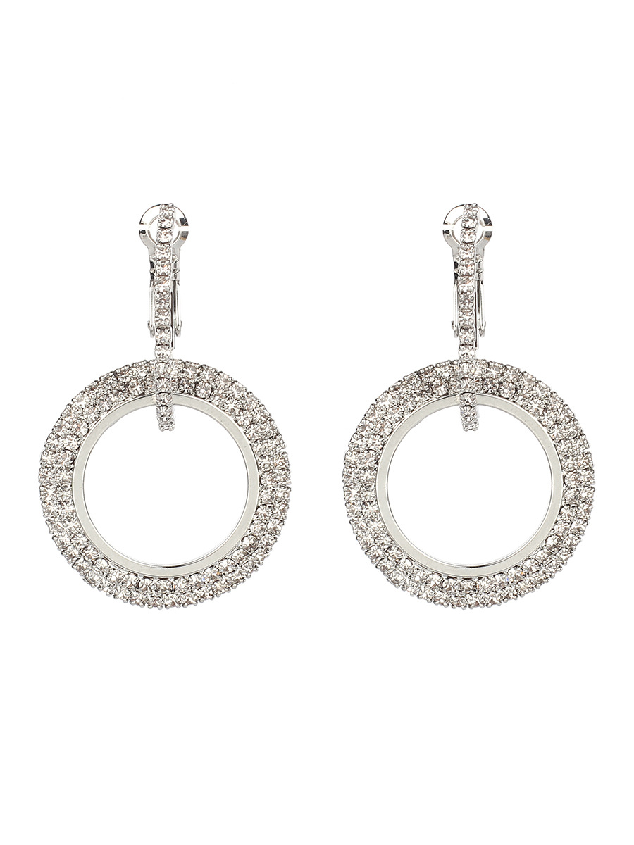 10g Weight No Inlaid Inlay Material Earrings Classification Travel Occasion Women'S Gender Gold, Silver Color Fashion Super Flash Diamond Round Geometric Earrings 3