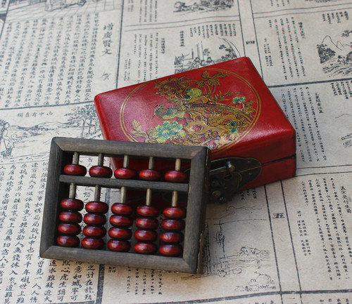 Antique 5-level beech wood abacus with flower and bird pattern wooden box, retro abacus, gift for foreigners, Chinese style gift