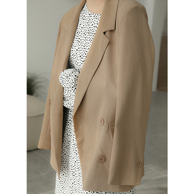 实拍女装简约小西装2019春季新款宽松休闲百搭chic港味复古外套潮|ms