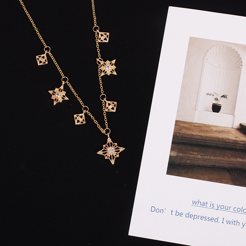 9g Weight Necklace Classification Wedding, Travel Occasion Alloy Material Women'S Gender Gold Color Hot Selling Fashion Light Star Pendant Rhinestone Necklace 6