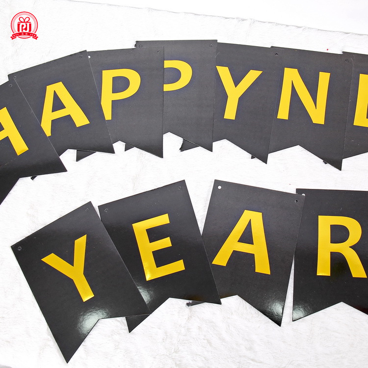 Feliz Año Nuevo decoración del partido diseño tire flor Feliz Año Nuevo dorado carta cola de pez tire bandera