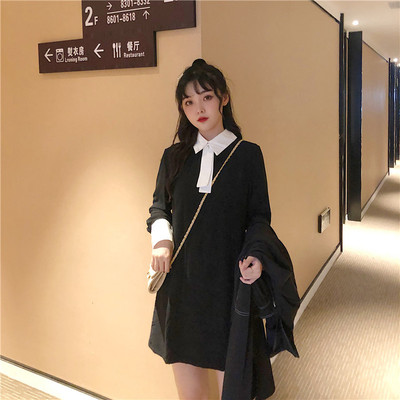 实拍2019秋冬新款胖MM大码女装200蓝莓同款黑白撞色裙+风衣两件套|ms