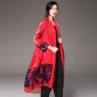 2019春新款名媛气质女装拼接蕾丝宽松绣花外披女薄开衫外套中长款|ru