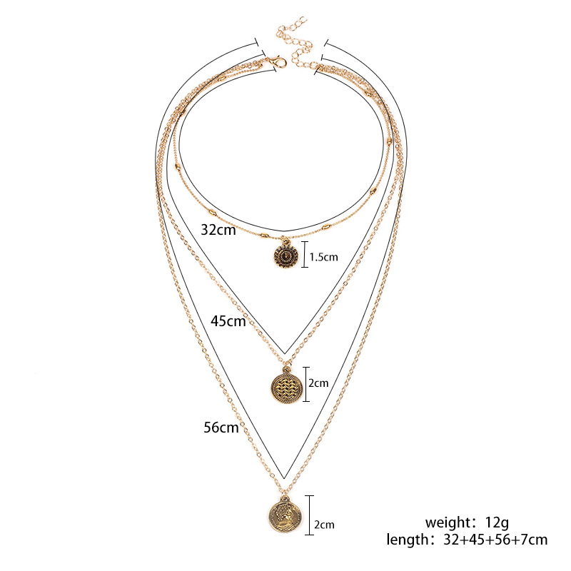 14g Weight Necklace Classification Travel Occasion Alloy Material Women'S Gender Plating Design Simple Style Style Gold Color Fashion Simple Alloy Multi-level  Multi-layer Necklace 无