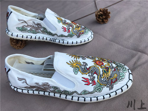 Chinese kungfu clothing shoes Beijing National Flax Melaleuca Double Dragon Play Beads Embroider Handmade male shoes