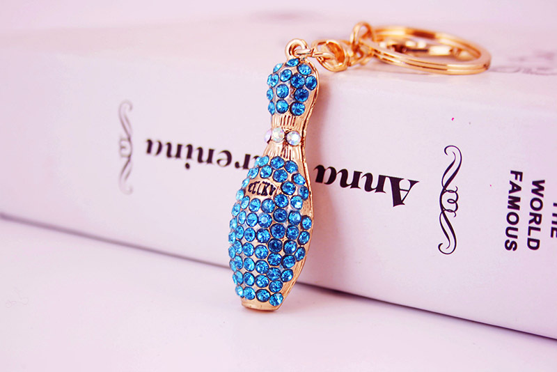 30g Weight Alloy, Metal Material Heart Pattern Women'S Gender White, Pink, Blue, Champagne Color Diamond-studded Crystal Bowling Shape Car Key Chain 2