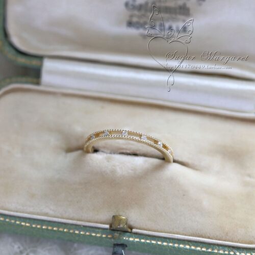 925 sterling silver plated with 14k gold, 7 small diamonds, small fresh ring for women, Japanese agete style, slim and versatile, stackable