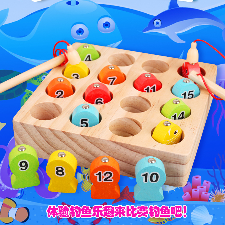 Educational toys baby wooden digital magnetic fishing game parent-child activity Play House gift