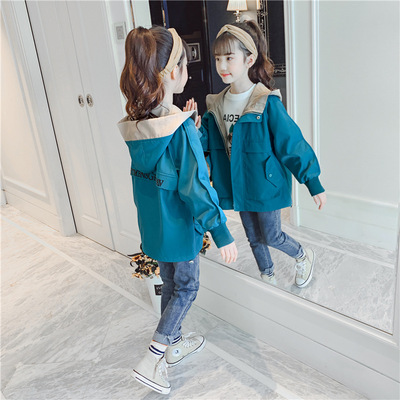 Girls windbreaker Autumn 2019 new pattern CUHK Korean Edition Western style Mid length version Autumn Children's clothing children spring and autumn coat
