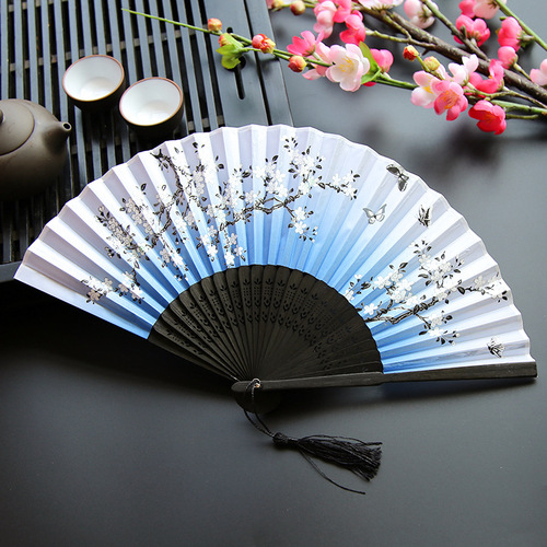 7 inch hanfu fairy dress folding fan Chinese wind female Japanese style Cherry flowers  kimono dress fan cheongsam props ancient traditional folk dance fan