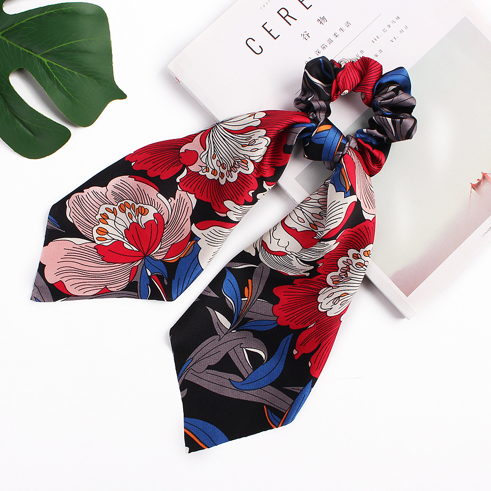 New Fashion Big Flower Satin Printed Scarf Cheap Hair Ring Wholesale display picture 2