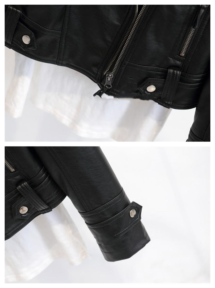 Roupas femininas estudante pequena jaqueta PU jaqueta de couro feminino curto primavera e outono estilo fino lapela motocicleta jaqueta de couro tendência_voghion.com