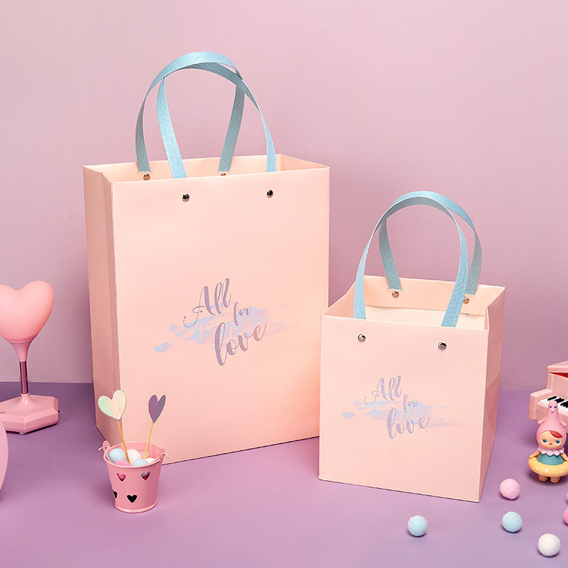 礼物袋粉色手提袋纸袋ins风创意化妆品包装袋子 粉漾甜心