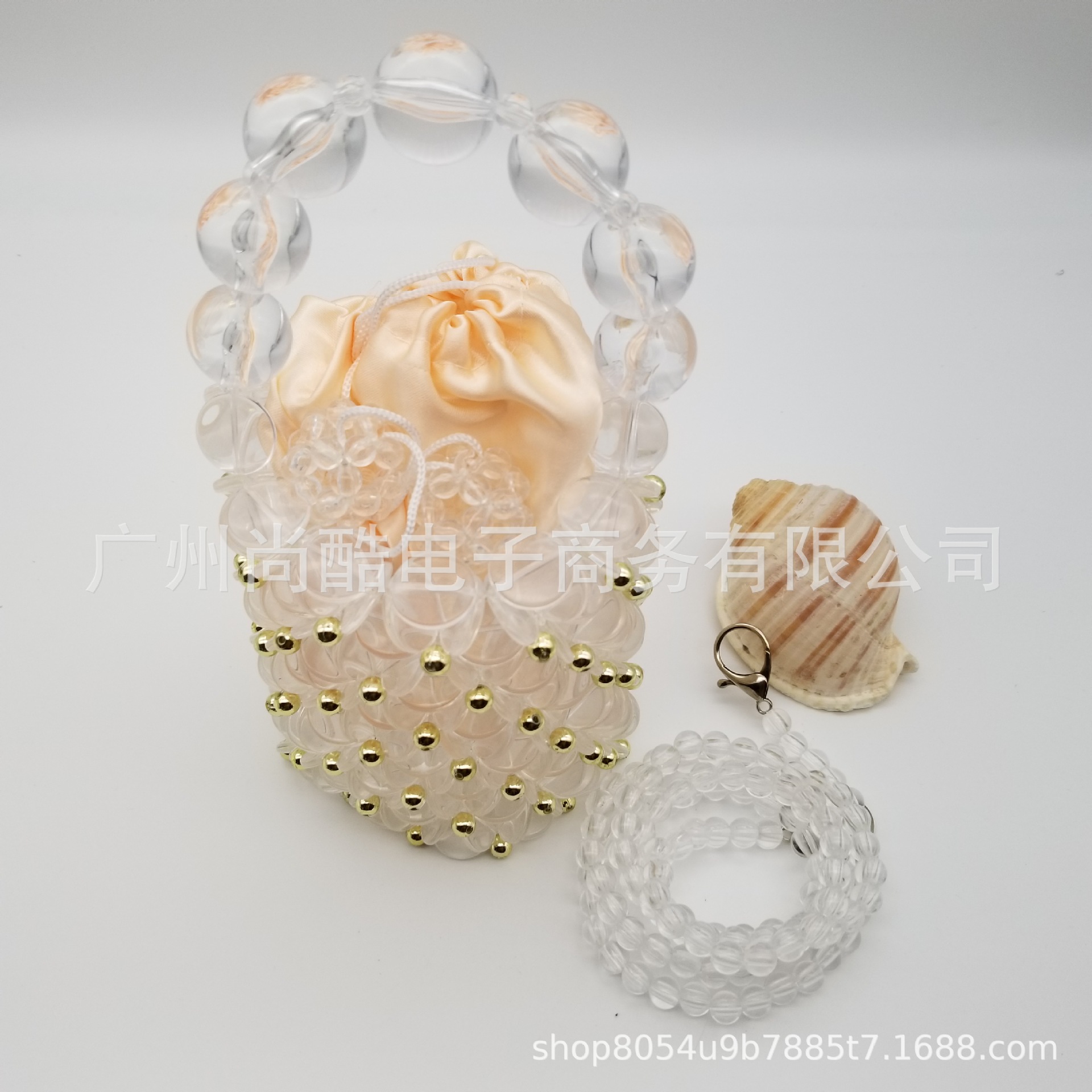 ins韩版手工编织包包新款淑女镂空手提包时尚甜美水晶水桶包批发