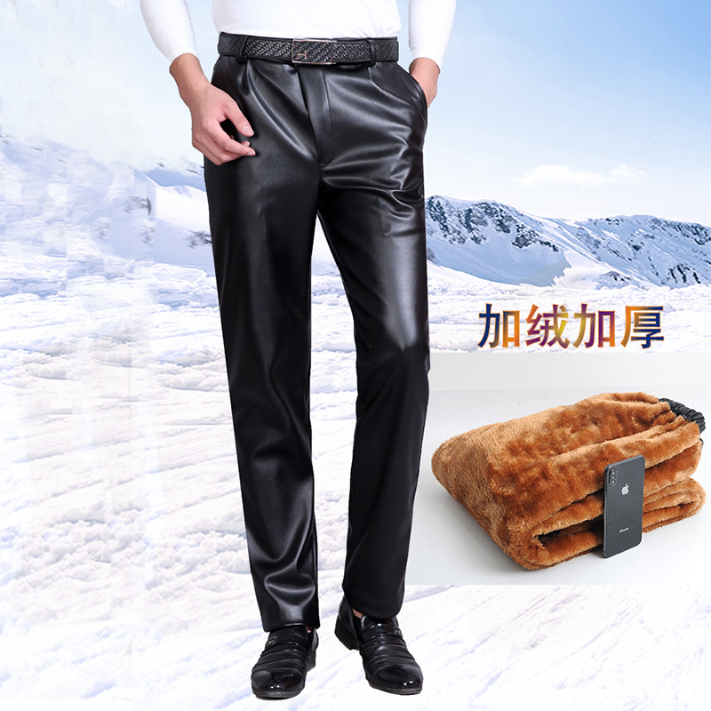 man Leather pants Middle and old age Easy Work pants