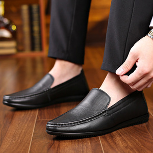 抖音快手同款真皮豆豆鞋一脚蹬男皮鞋头层牛皮冬季加绒休闲驾车鞋