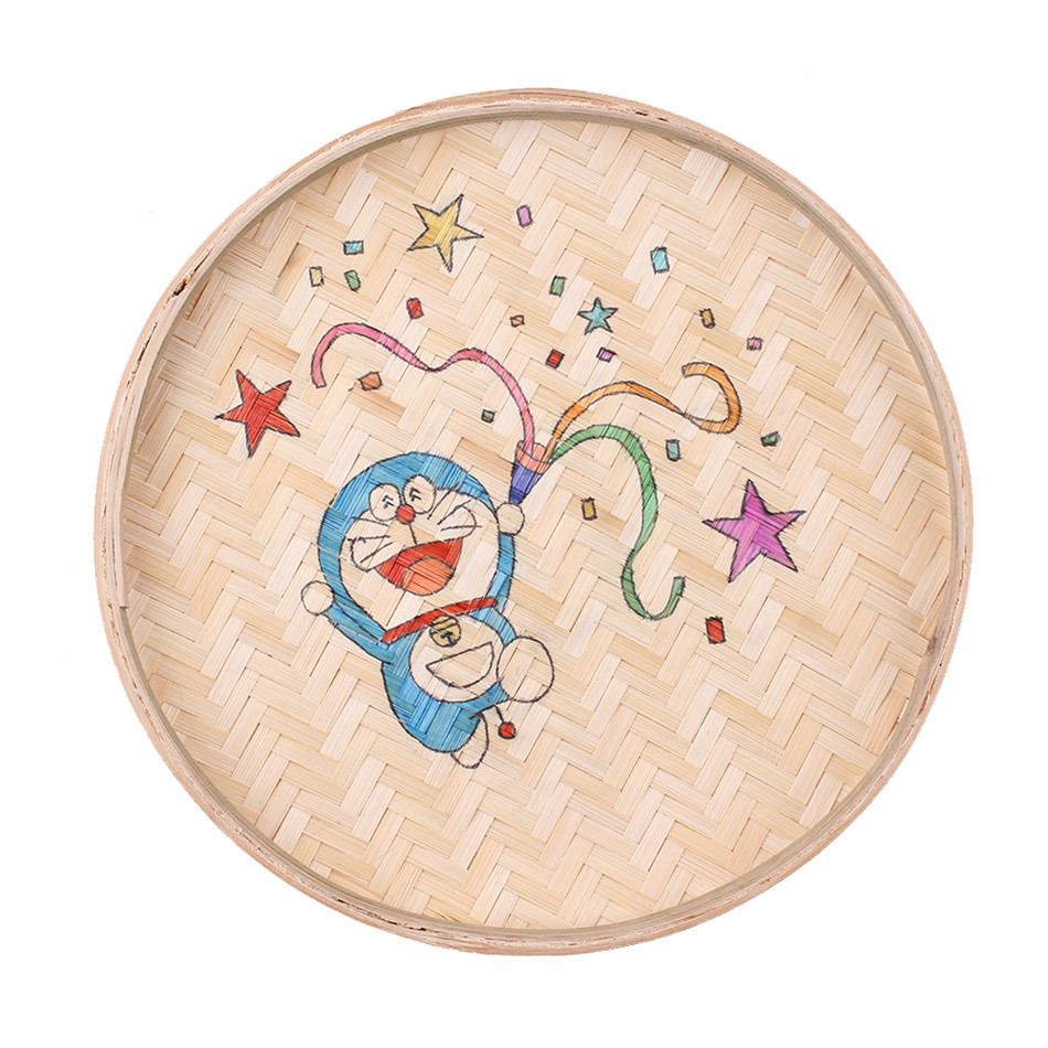 1 recogedor de bambú productos tejidos de bambú bandeja agrícola tamiz de bambú placa redonda de bambú hogar hecho a mano cesta tejida de bambú pintura decorativa