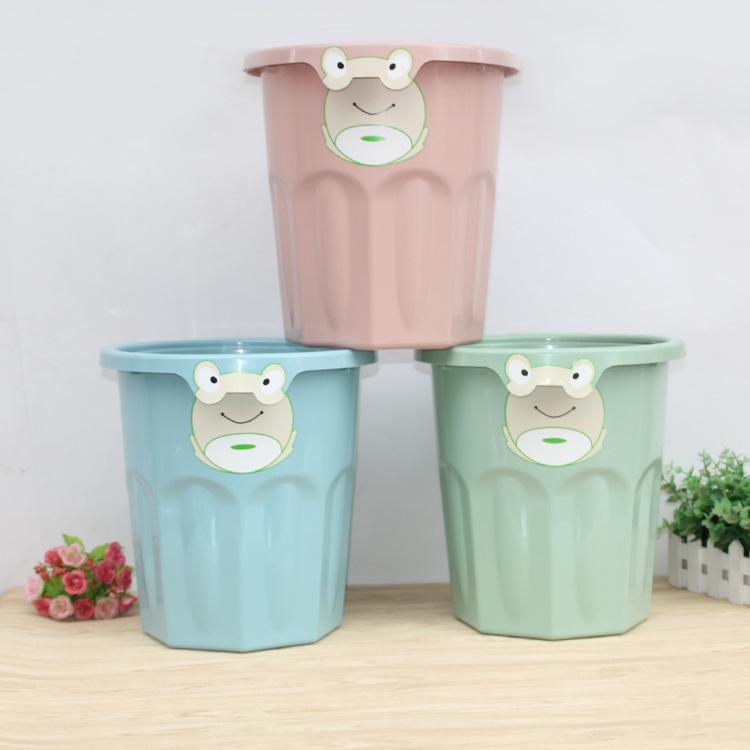 Factory direct cartoon frog bathroom kitchen living room trash can plastic uncovered edge round trash basket
