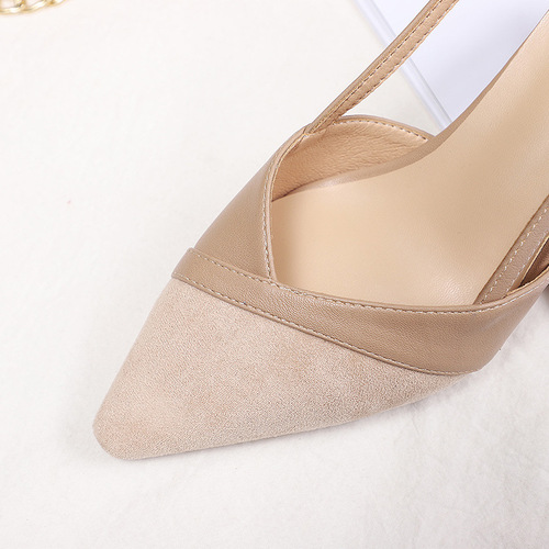 Fuhao Women's Spring Flat Sandals, Pointed Toe High Heels with Closed-Toe Buckle