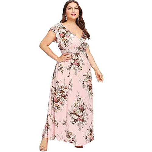 Women Plus size Dresses Chiffon short sleeve Printed Dress