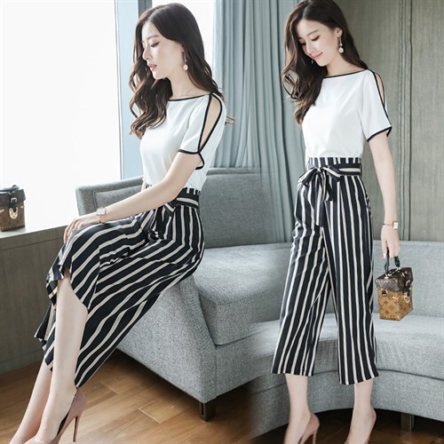 Striped Broad-legged Pants Suit Summer New Two-piece Suit