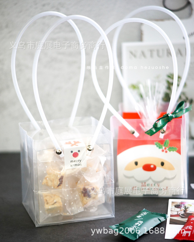 透明礼品袋 塑料防水袋 PP袋 INS正方形手提袋 塑料袋烘焙包装袋