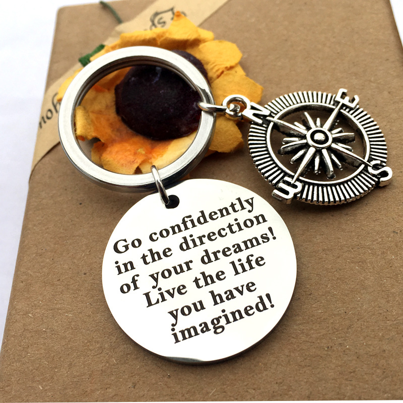 25g Weight Stainless Steel Keychains Graduation Gift Lettering Boat Anchor Compass Key Chain
