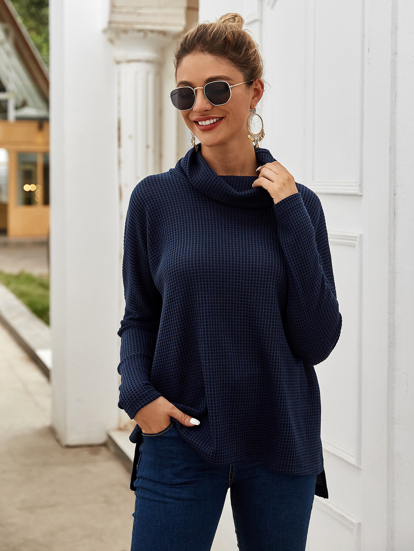 fashion high-neck solid color knit sweater NSKA9615