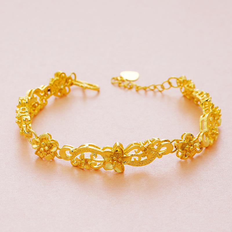Ilushang latón europeo oro flor pulsera joyería Vietnam chapado en oro 24K oro imitación real oro pulsera para las mujeres