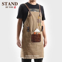 High-end coffee restaurant milk tea barber waiter work clothes men's handicrafts shoulder washed canvas apron 2