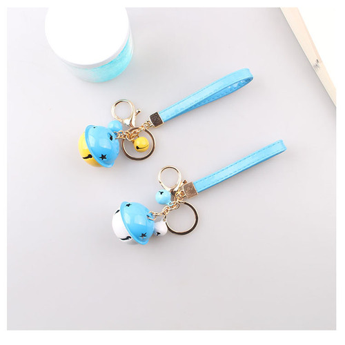 Creative two-color bell keychain small gift DIY accessories key chain PU leather rope car bag pendant wholesale