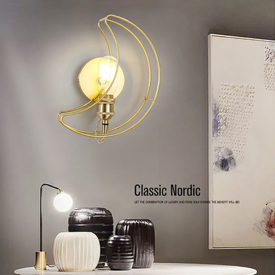 Northern Europe Modern minimalist Wall lamp Aisle stairs Corridor bedroom Bedside register and obtain a residence permit brass switch Moon golden Wall lamp