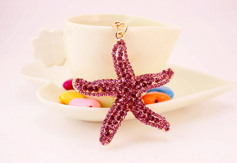 51g Weight Travel Occasion Alloy, Metal Material Starfish Pattern Unisex Gender Pink, Purple, Blue Color Korean  Creative Cute Diamond Sea Star Keychain 7