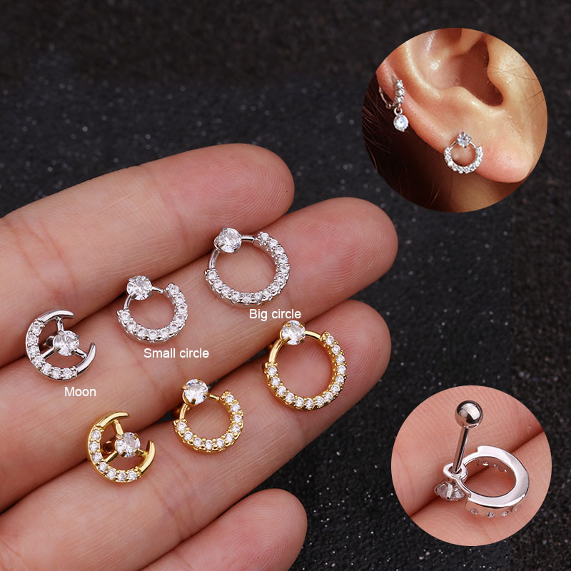 Foreign Trade New Piercing Earrings Twist Ball Thin Rod Stainless Steel Studs round Zircon Soft Ear Bone Stud Body Ornamentpicture11