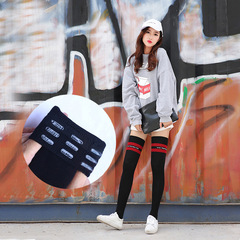 運動長筒襪過膝定製雙槓學生長筒豎條紋過膝襪透氣秋冬大腿襪批發