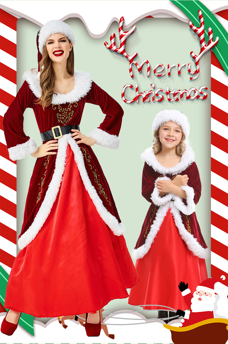 Christmas Eve Christmas Costume Wine Red Long Dress Costume display picture 1