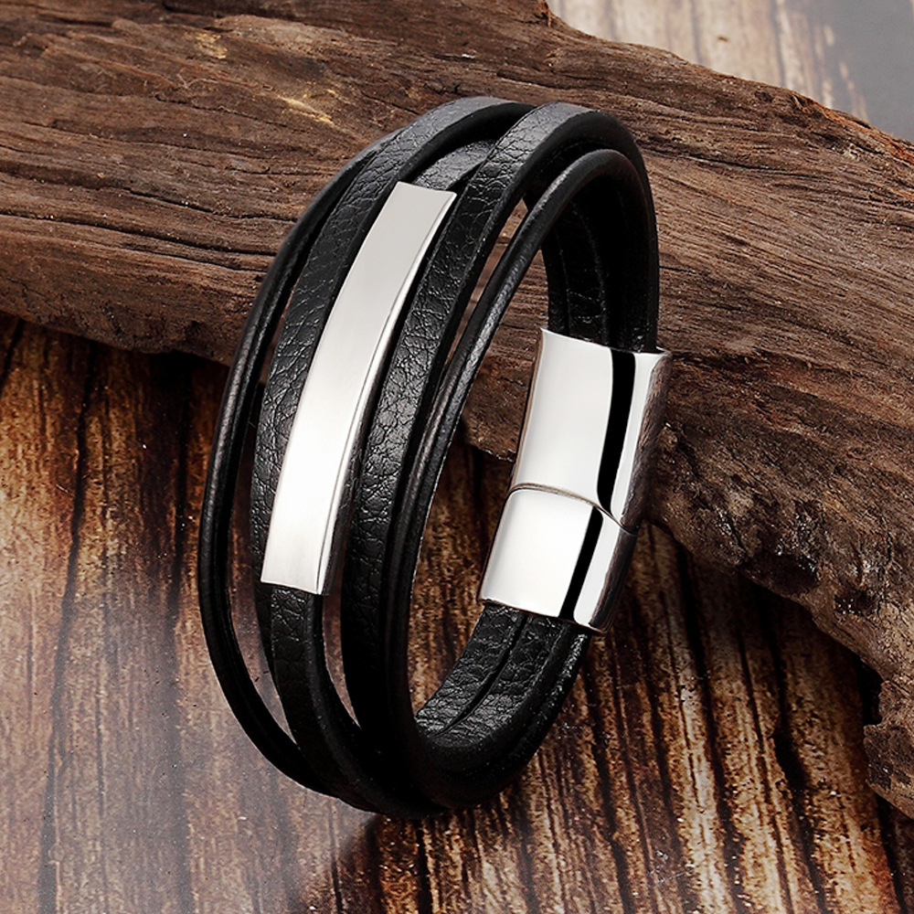 Titanium Steel Material Geometric, Customization Laser Engraving Pattern Men's Vintage Style Classic Style Woven Chain Wristband Bracelets Geometric Customization Laser Engraving Titanium Steel Vacuum Plating Men Cord & Leather Bracelets