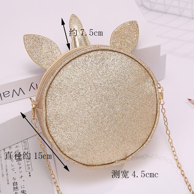 Cadena cross body bolsa redonda unicornio flor un hombro cross body bolsa cremallera cartoon cute detail image 5