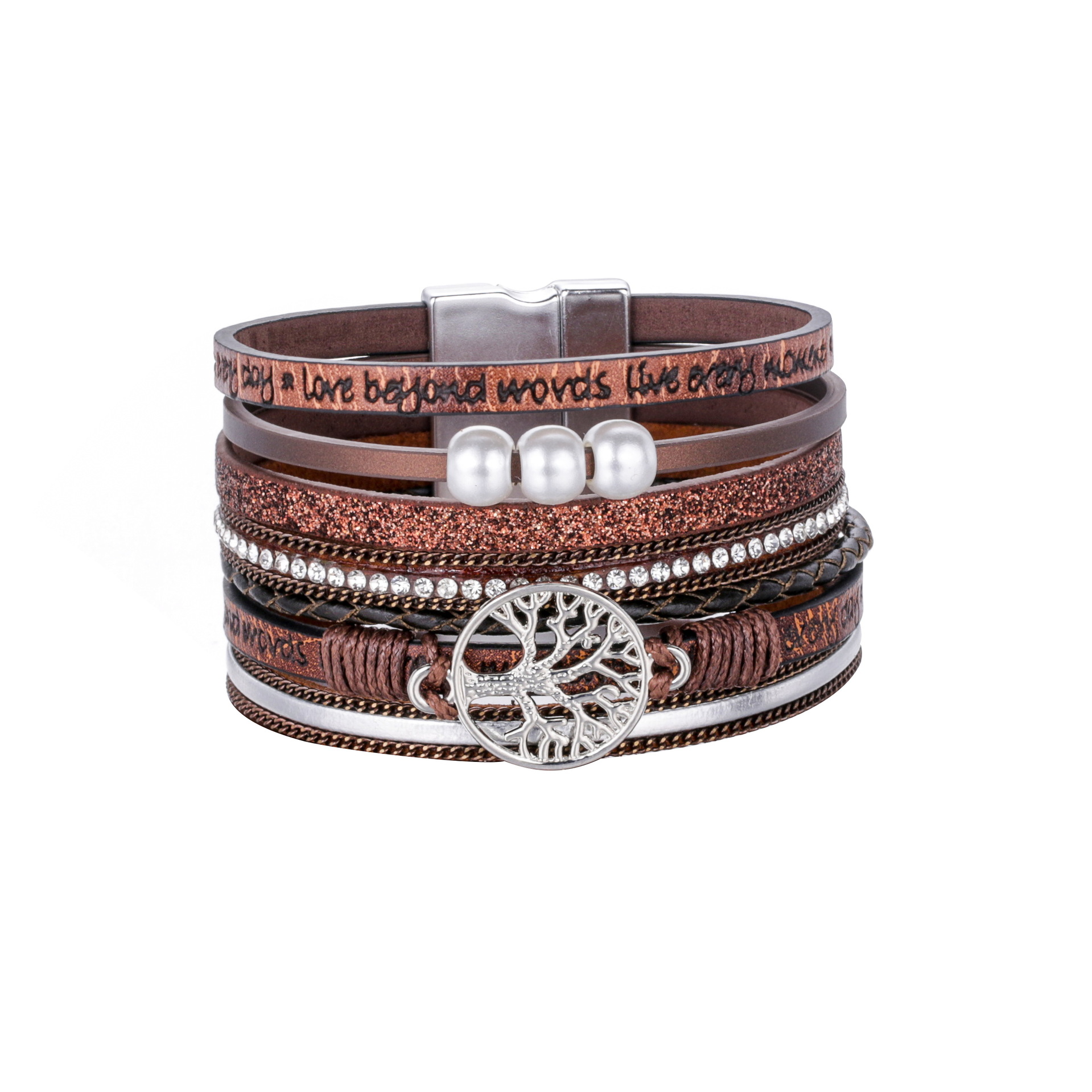 Mode Baum Pu-leder Inlay Künstlicher Diamant Frau Armbänder 1 Stück display picture 3