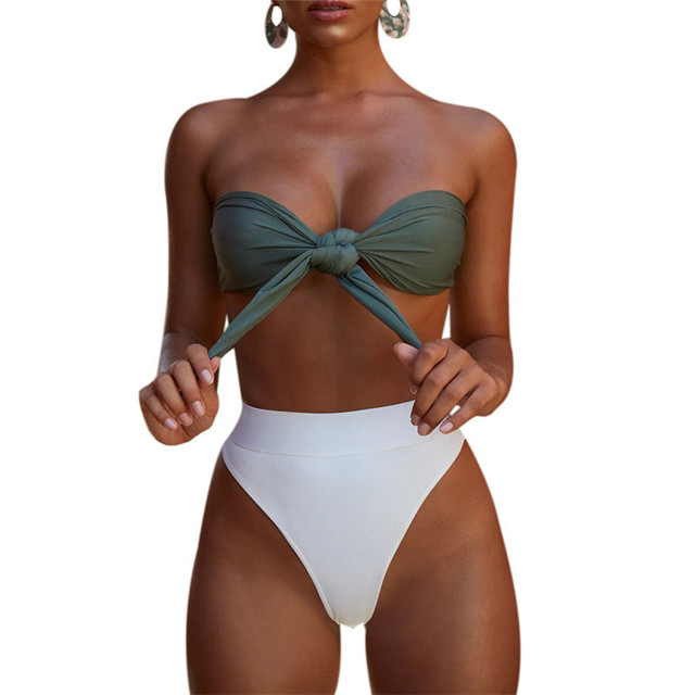 Sexy knotted bikini lady swimsuit with breast pad gathers new 