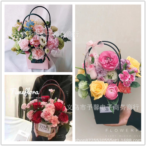 加厚防水牛皮纸花束鲜花手提袋纸袋拎袋打包花袋礼品包装花袋粉色