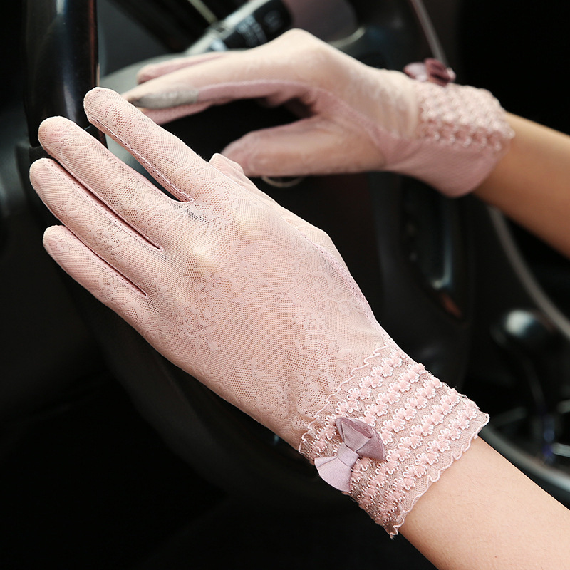 冰絲防曬袖套女防紫外線薄款開車手臂套戶外觸屏防滑蕾絲廠家批發