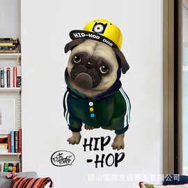 时尚手绘法斗墙贴纸创意个性玄关客厅卧室房门背景墙装饰狗狗贴画