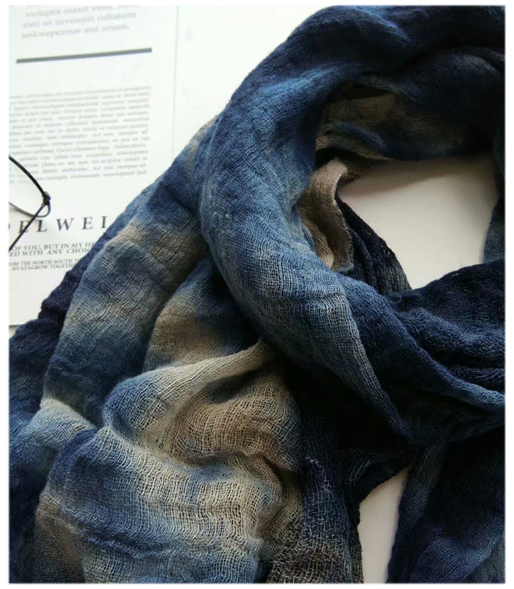 Nouveau Coton Lin Lin Fait Main Cravate Teint Écharpe Rétro Ethnique Longue Femmes Châle Été Crème Solaire Écharpe display picture 2