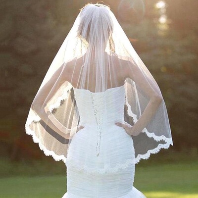 2019外貿爆款單層睫毛蕾絲頭紗婚禮面紗帶梳子速賣通亞馬遜熱賣