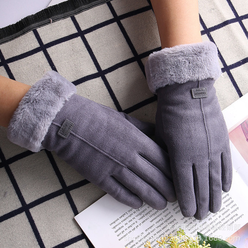 Wholesale winter and autumn lined plush touch screen gloves for women, with hair mouth gloves factory shipping