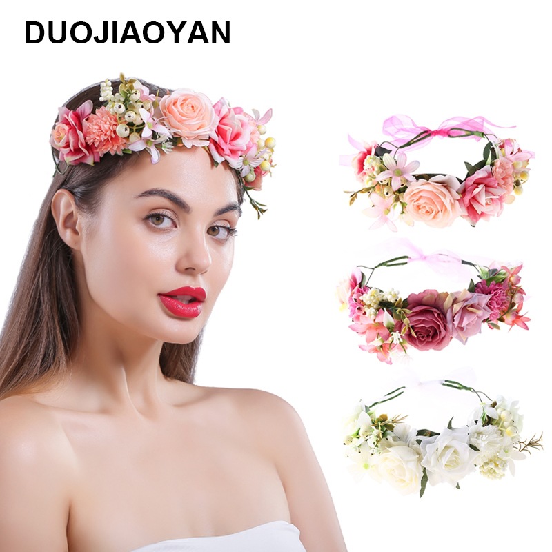 Multi-delicate Europe And America Cross Border Fashion Women's Artificial Flower Garland Christmas Hair Accessories Hair Band Factory Wholesale display picture 2